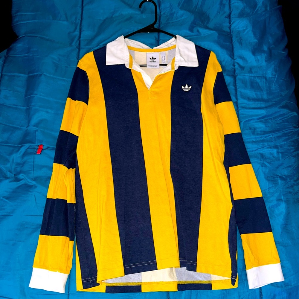 Adidas blue and yellow rugby shirt
